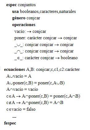 Ejemplo de especificación de conjuntos