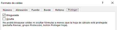 Habilitando ou deshabilitando protección nas celdas