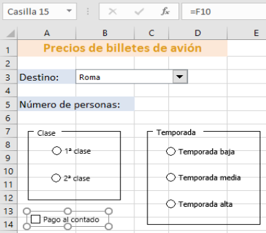 Casilla verificación Pago al contado