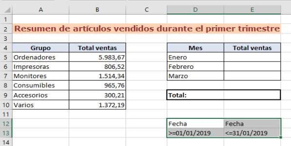 Rango de criterios para filtrar