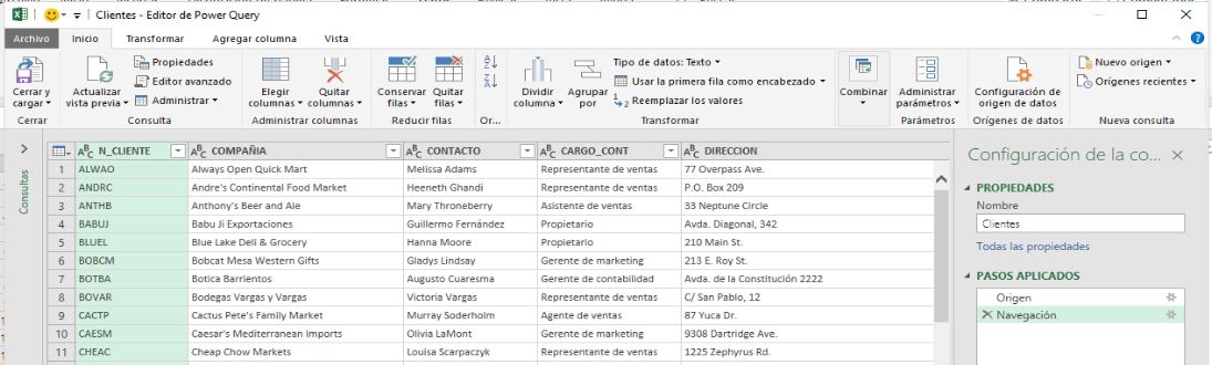 Exemplo con editor Power Query