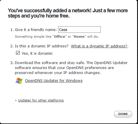 OpenDNS nome amigable e opcións