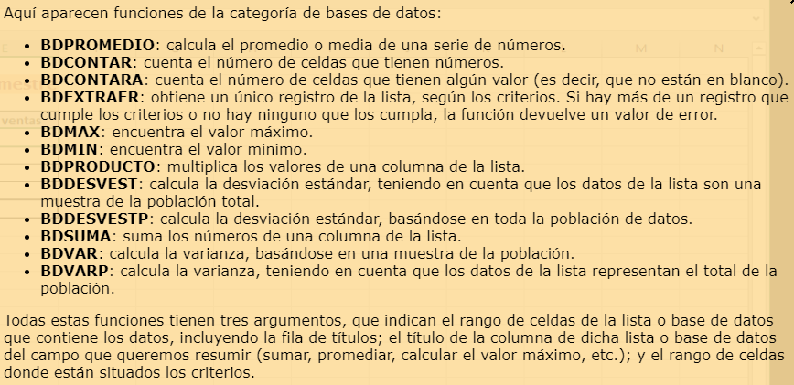Funcións da categoría de bases de datos