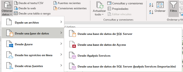 Opción para acceder a datos de Microsoft Access