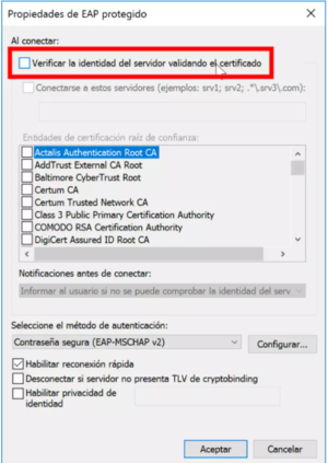 Propiedades de EAP Protegido
