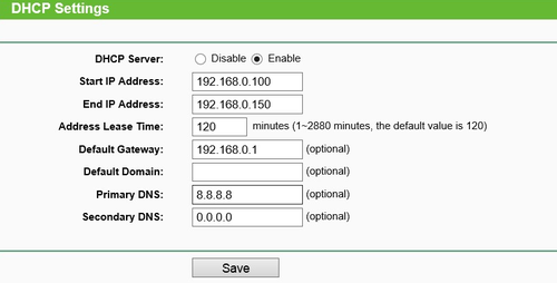 Configuración DHCP no router TP-Link